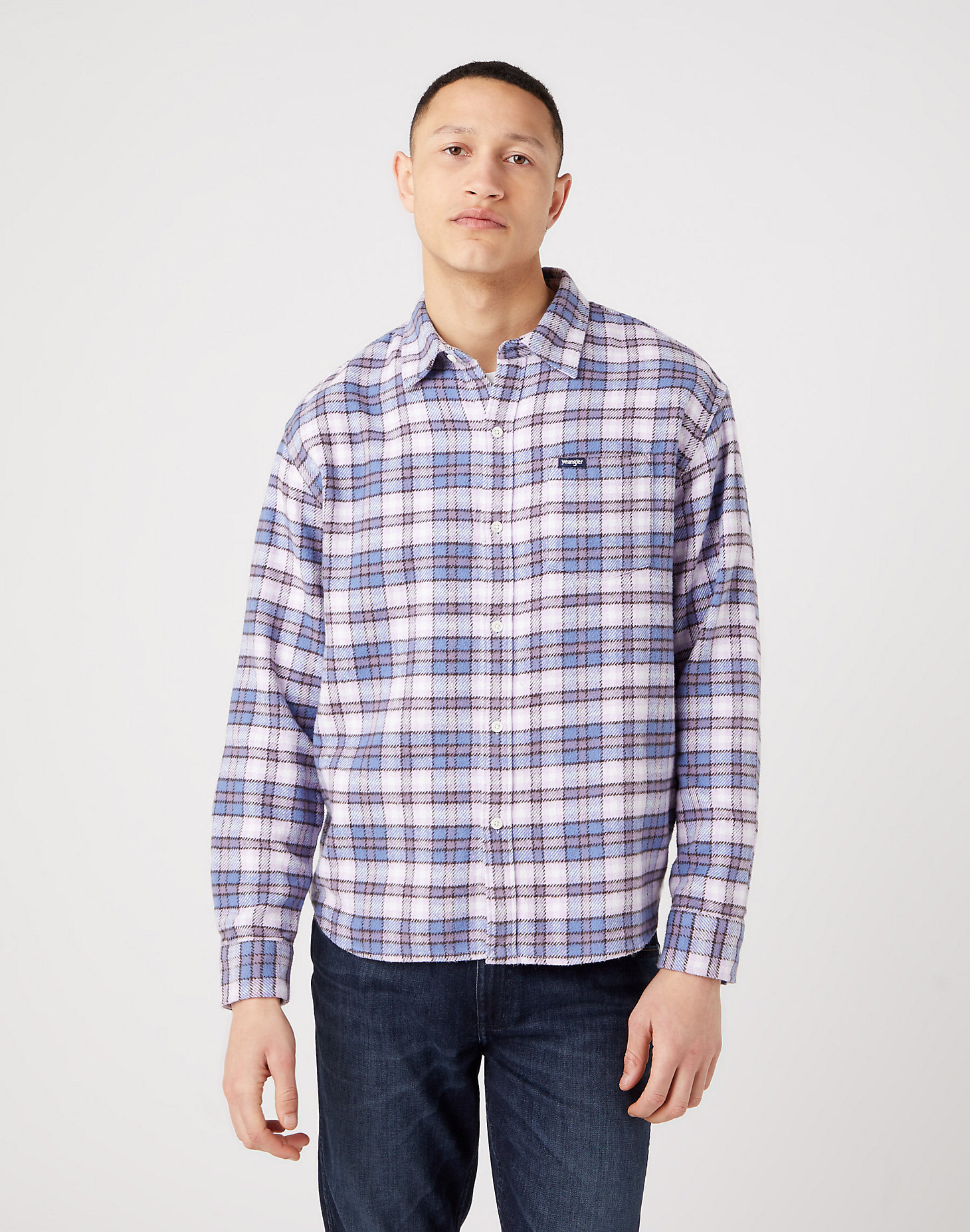 Long Sleeve One Pocket Shirt in Stone Wash Blue main view