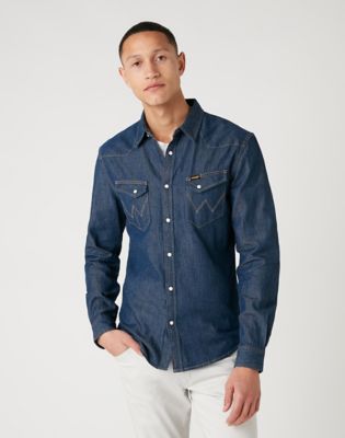 Long Sleeve Western Shirt in Dark Stone Catalog Wrangler