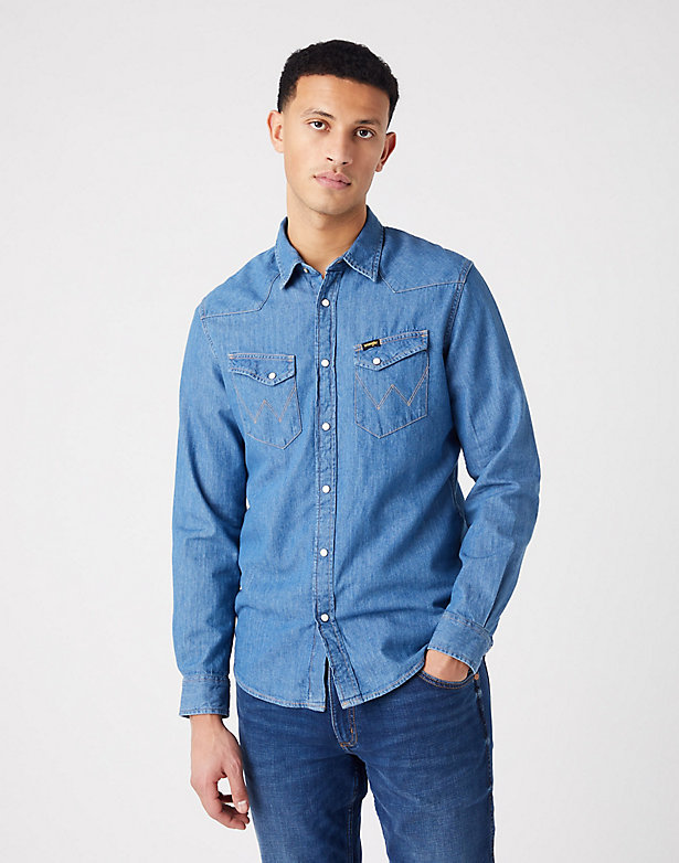 Long Sleeve Western Shirt in Mid Stone