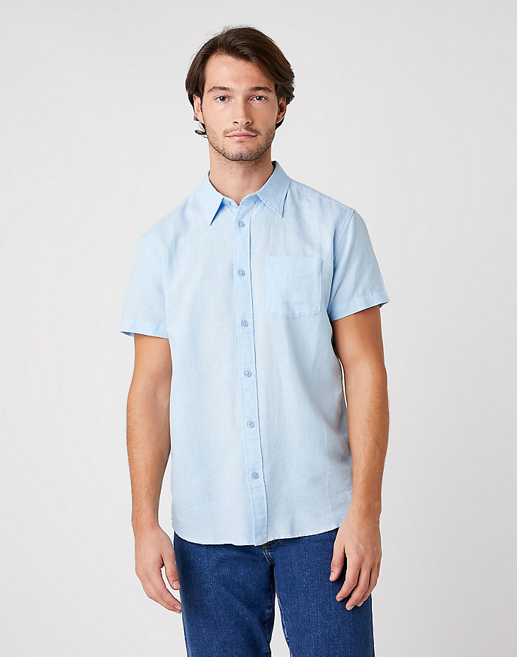 Short Sleeve One Pocket Shirt in Cerulean Blue main view
