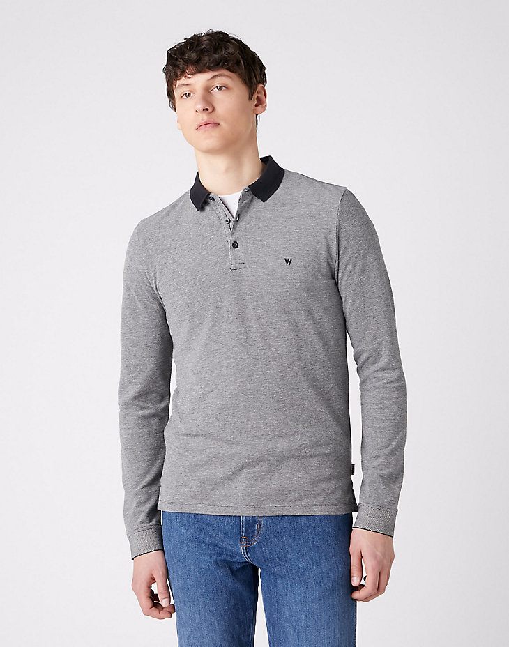 Long Sleeve Refined Polo in Black main view