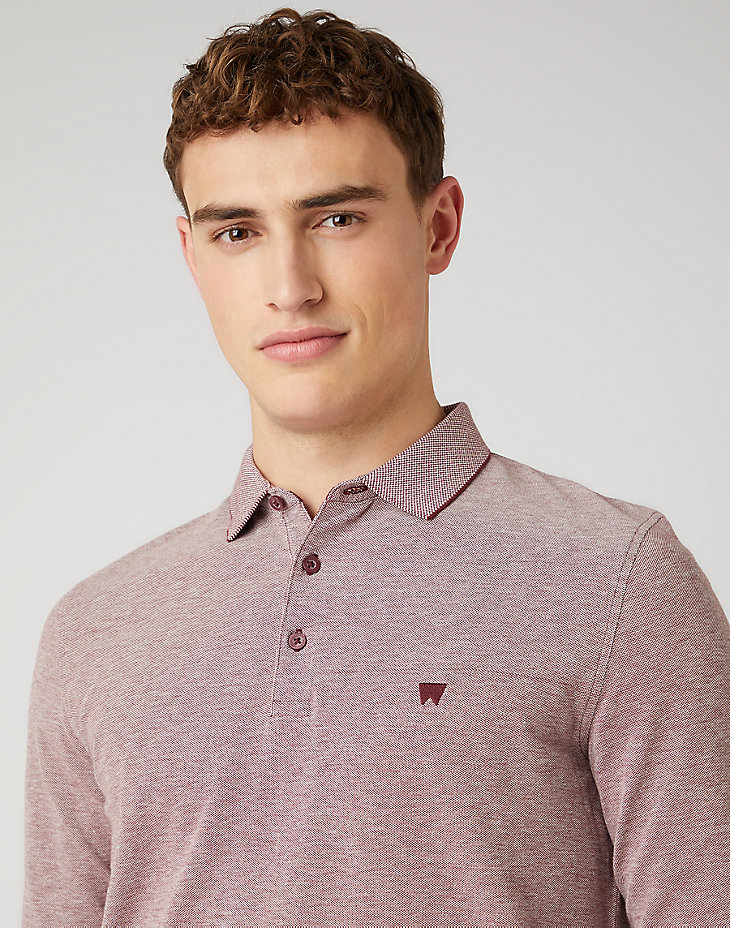 Long Sleeve Refined Polo in Tawny Port alternative view 3