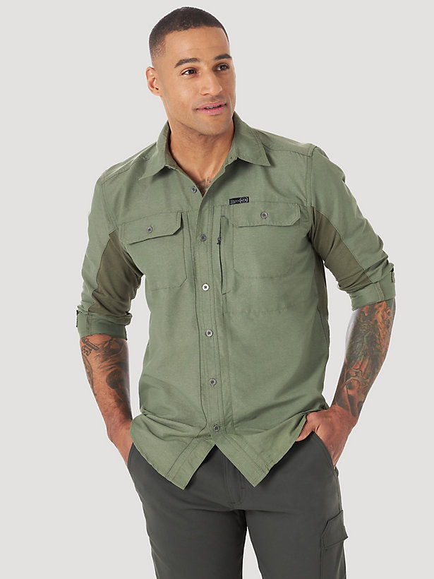 All terrain gear by Wrangler® Men's Mix Material Shirt in Dusty Olive