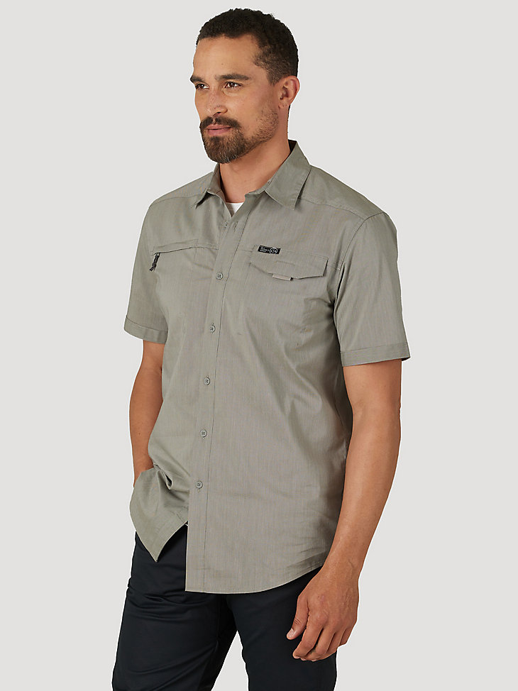 Short Sleeve Zip Pocket Shirt in Dusty Olive main view