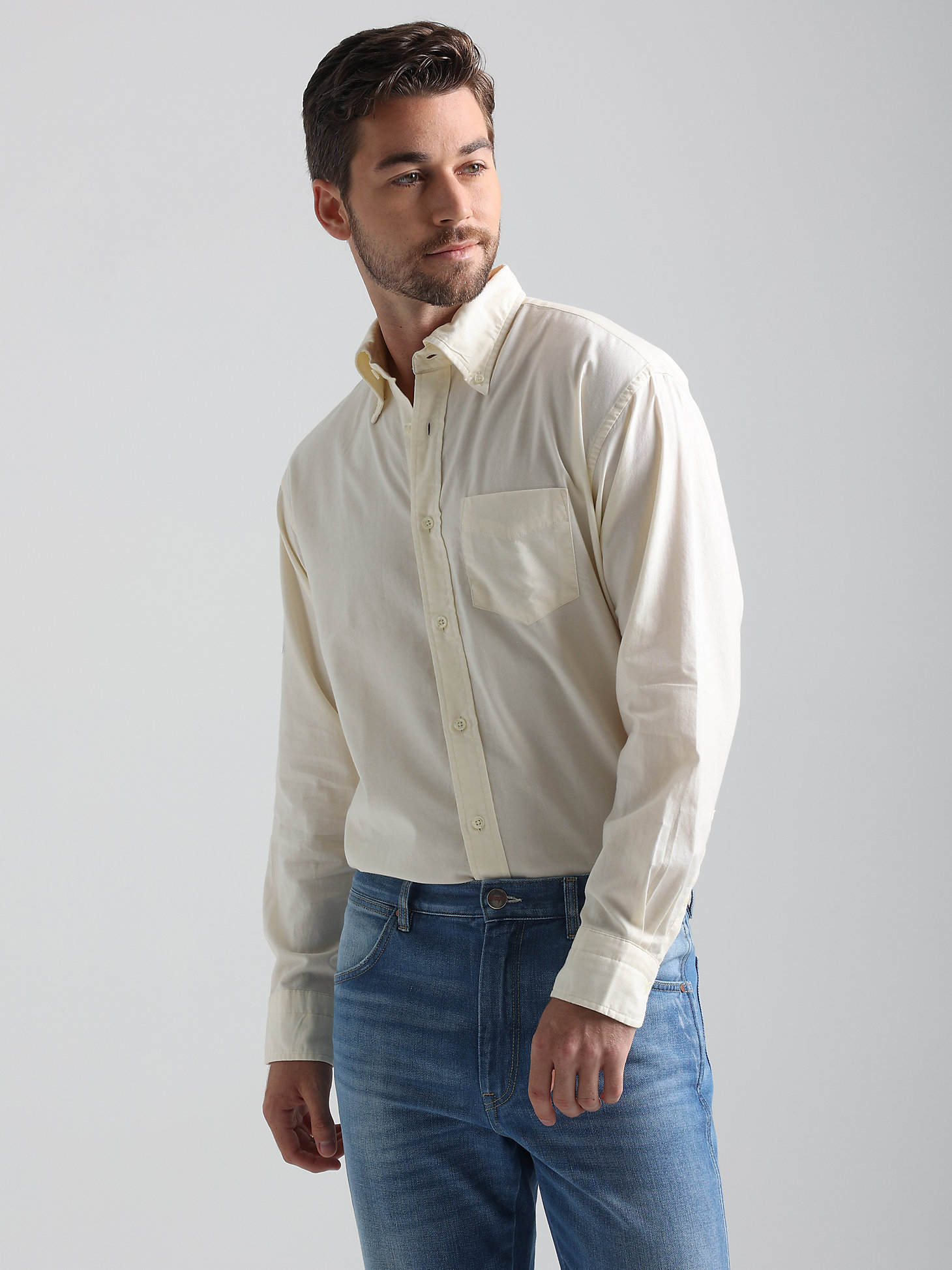 Embroidered Oxford Shirt in Cream alternative view 2