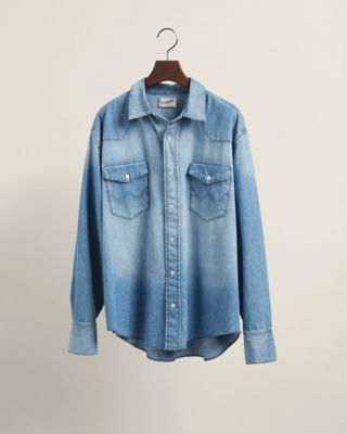 Denim Western Shirt in Mid Blue Vintage