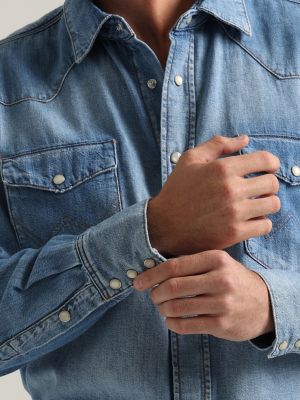 Denim Western Shirt in Mid Blue Vintage