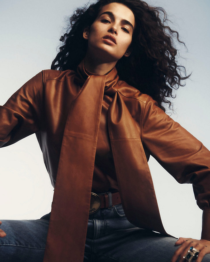 Leather Bow Shirt in Cognac alternative view