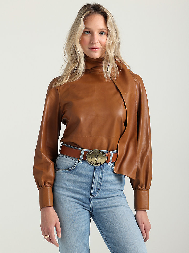 Leather Bow Shirt in Cognac alternative view 2