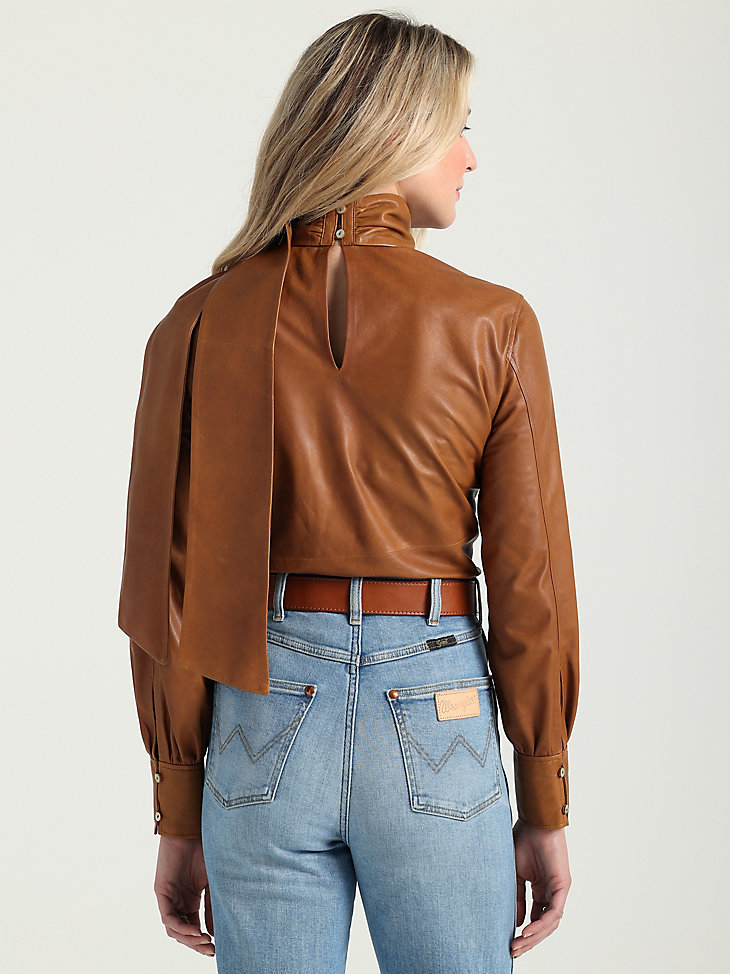 Leather Bow Shirt in Cognac alternative view 4